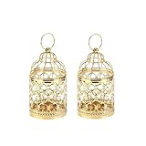 2PCS Decorative Bird Cage Candle Holder, Gold Vintage Candlestick Holder Hanging Tealight Small Lanterns Decorative Mini Candle Stand Metal Birdcage Candle Holders for Wedding Party Table Decor