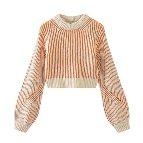 Women's Lantern Sleeve Pullover - Autumn Winter Casual Knit Sweater Crew Neck4