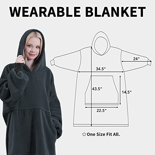 Easy-Going Oversized Wearable Blankets Hoodie For Women And Men, Super Soft And Warm Extra Long Flannel Hoodie Blanket Sweatshirt Sweater With Front Pocket And Sleeves, One Size Fits All, Dark Gray #TOP5