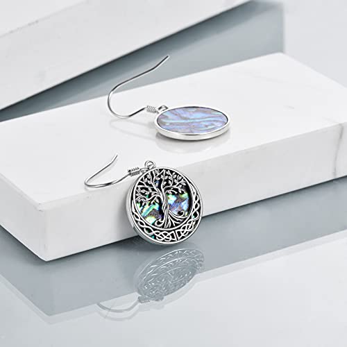 Tree of Life Earrings Sterling Silver Celtic Tree of Life Abalone Shell Dangle Drop Earrings for Women Jewelry4