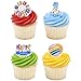DecoPac Happy Birthday Rings, 24 Cupcake Toppers Featuring Multi-Colored Balloons, Party Hats, Streamers, Bright Colors - 24 Pack