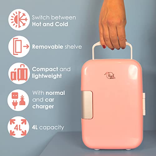 Peach Beauty® Mini Koelkast 4L | Mini Skincare Fridge met Koeling en Verwarming Functies 12V/220V | Kleine Draagbare Mini-Koelkast | Elektrische Mini Fridge voor Kamer Decoratie en Kantoor | Roze - Afbeelding 3