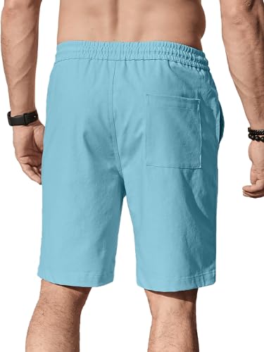Image of Comdecevis Men's Linen Shorts Casual Elastic Waist Drawstring Summer Beach Vacation Yoga Golf Shorts with Pockets