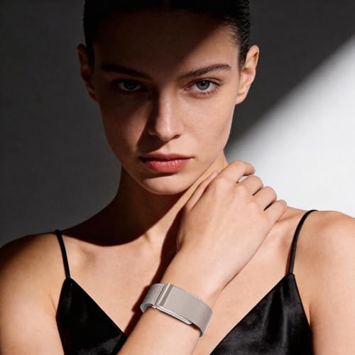 VeveXiao Pasek ze stali nierdzewnej Milanese Loop kompatybilny z Whoop 5.0 One/Peak, oddychający sportowy pasek pochłaniający pot z metalową ramą, złącze dla mężczyzn i kobiet (Starlight, Whoop 5.0