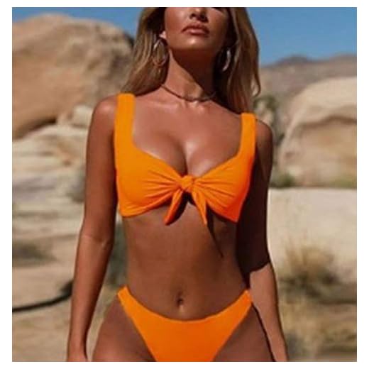 WTFYSYN Dam push-up baddräkt string bikinis, randig sexig bikini, dambandage baddräkt-orange_L, push-up tryck sexiga bikinidräkter