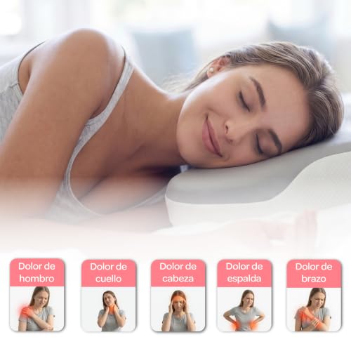 Miniatura 3 de Todocama Almohada Cervical Viscoelástica, Ergonómica para Cervicales y Cuello, Reduce la Tensión y Alivia el Dolor, Funda Antiácaros Extraíble y Lavable, 60x40 cm