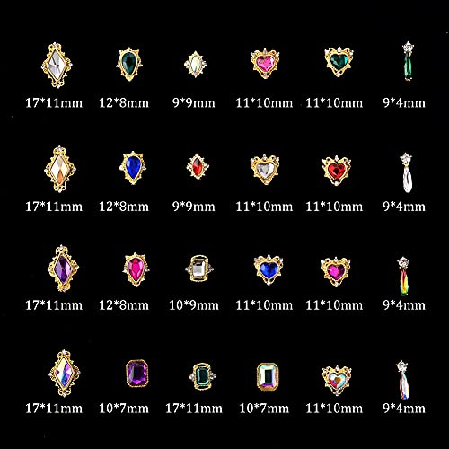 Meilinds 240Pcs/Box 3D Nail Art Heart Drop Rhinestones For Nails, Multi Shape Luxury Metal Alloy Gold Rhinestone Nail Charms Gems Decoration, Crystals Diamonds Nails Jewels For Diy Crafts Nail Art #TOP1