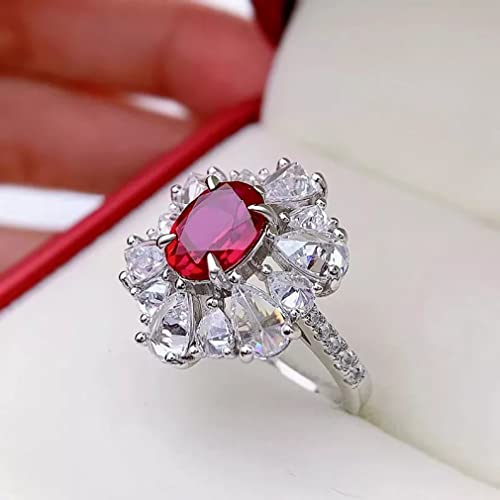 Bague fleur en rubis 8x10mm et argent S925 pour femme au raffinement intemporel