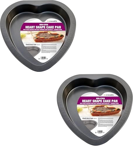 Prima Set Of 2 Heart Shaped Cake Tins, Romantic Grey Heart Shape, Non Stick Carbon Steel Bake Pan, Ideal For Cakes, Cheesecakes & Loaves, Black