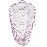 Aila+Aiden Baby Lounger | Organic Cotton Infant Lounger | Reversible, Adjustable & Portable Floor Lounger | Supervised Use | Soft, Breathable, Washable Cover - Star Collection (Pink)