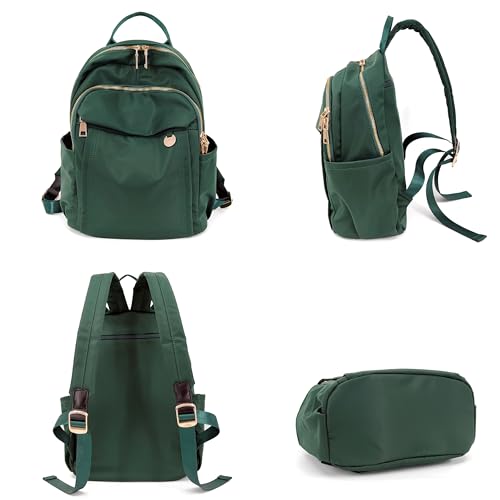 Image of M-ioi-M Compact Small Fashion Backpack Purse for Women, Chic Mini Daypack with Gold-Tone Hardware, Casual Minimalist Lightweight Water-Resistant Nylon Bag for Petite Women & Daily Essentials (Green)