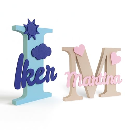 Genérico Letra Decorativa Personalizada con Siluetas | Decoración Habitación Infantil y Bebé | Regalo Original Bautizo, Nacimiento y Comunión | Múltiples Diseños y Tamaños