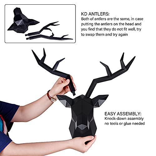 Keygift Deer Head Wall Decor Geometrical Black Deer Antlers Wall Sculpture Faux Taxidermy Resin Wall Animal Head 19X7X17 Inches thumb #2