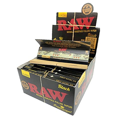 RAW Black Connoisseur with Roach Tips King Size Slim Hand Rolling Papers Tobacco (24)
