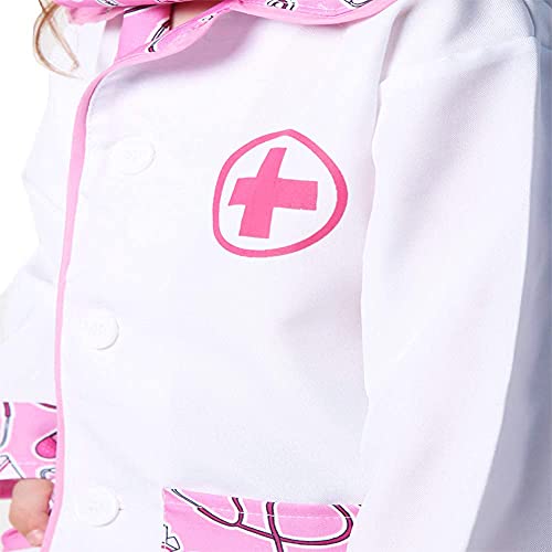 Bata y máscara de doctor para niños rosa y blanco de 2-4 años miniatura 3