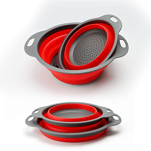 Foldable Vegetable Washing Basket Kitchen Fruit Basket Cjenjoy, Silicone Folding Set Of 2, Space-Saving Kitchen Strainers, Bpa Free ＆ Dishwasher Safe, Vegetables, Fruits (Orange) #TOP2