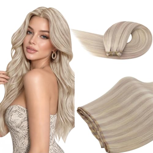 Ugeat Sew in Hair Extensions Real Human Hair 14 Inch Highlights 80g Beauty