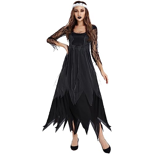 Hexenkostüm Damen Halloween Outfit Gothic Kleid Cosplay Gruselig...