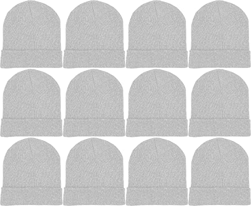 12-Pack Warm Knitted Winter Beanie Hats (Cuffed)