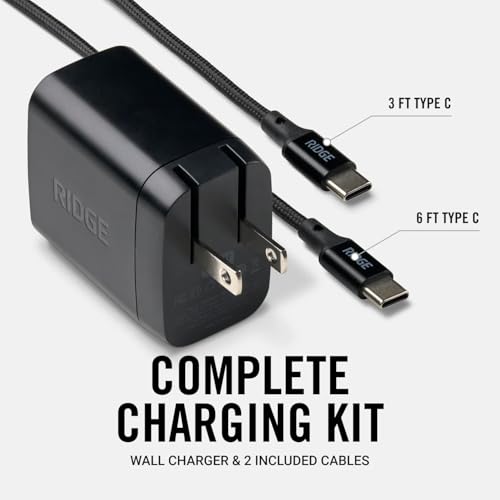 Image of Ridge 45W Charger for Power Bank, Dual USB-C Ports, Laptop-Grade Power with Complete Cable Kit Included - Matte Black