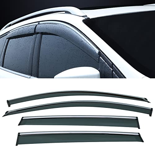 Llpta Window Visors Compatible With 13-19 Escape 4Pcs Smoke Tint With Chrome Trim Outside Mount Tape-On Style Pvc Sun/Rain Guard Vent #TOP4