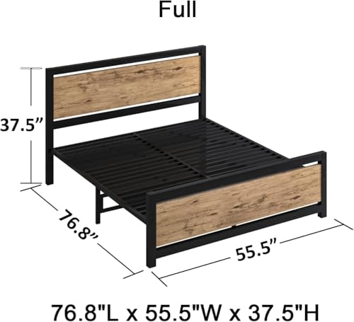 Image of Catrimown Full Size Bed Frame with Headboard, Full Metal Platform Bed Frame with Steel Slat Support, 10.5 in Storage Clearance, No Box Spring Needed, Easy Assembly, Black Brown