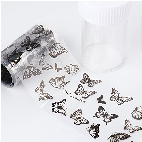 Butterfly Nail Art Foil Glue Gel With Starry Sky Star Butterfly Foil Stickers Set Nail Transfer Tips Manicure Art Diy Stickers,1 Meter Black White Starry Paper Sexy Decal Nail Decor Butterfly 2 Rolls #TOP5