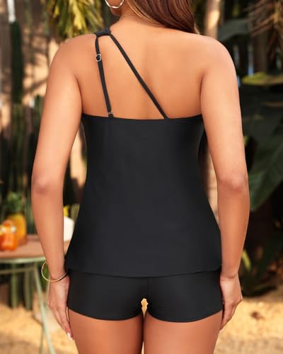 Women Tankini with Shorts - Two Piece Bathing Suits One Shoulder Tummy Control Swimsuit 2025 Flowy Swimwear2