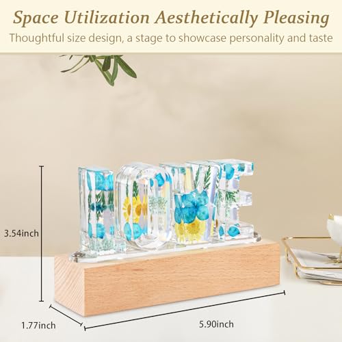 Image of Floral Letter LED Night Light: Resin Dried FlowerLetters Lamp with USB - Handmade Pressed Flower Nightlight Unique Customized Gift for Home Decoration (TP-Blue Flower, 1)
