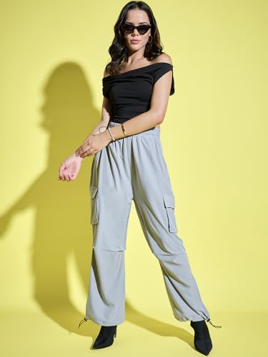 Image of Buynewtrend Women Loose Fit Parachute Trousers | High Waist Cargo Trouser Pant