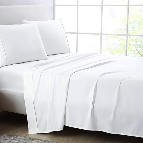 Image of White Queen Flat Sheet Only, Soft 100% Cotton Top Sheets | Sateen Weave 1 Piece Cool & Breathable Luxury Hotel Quality Bed Sheets, Extra Soft and Comfy - Wrinkle Free Bedsheet