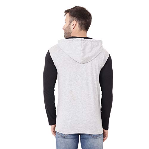 Image of Geum Men's Full Sleeve Hooded T-Shirt with Button-Down Front | Casual Slim Fit Cotton Shirt-Style Tee