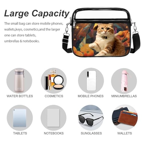 Space Cat with Pizza Large Crossbody Bag Clear Stadium Bag Anti-Theft Side Shoulder Bags Messenger Bag with 2 Compartments3