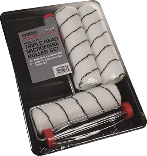 ProDec Advance 5 rodillos de microfibra de pelo medio triple de 5 piezas, marco de jaula y bandeja para pinturas de emulsión Cover