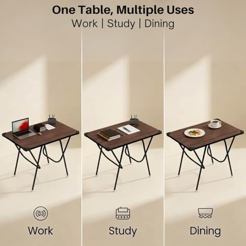Image of Mighty Home Multipurpose Foldable Study Table | Laptop Desk for Home & Office | 2-Seater Dining Table | Portable Design | Safe Corner Protection | Engineered Wood Top & Metal Frame | Brown