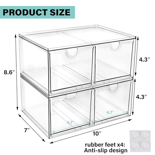 Image of Prsildan Acrylic Storage Drawers Clear Makeup Organizer with 4 Drawers | Transparent, Stackable, For Vanity Bathroom Kitchen Cabinets Office Desk Undersink, Cosmetics Toiletries Home Small Items