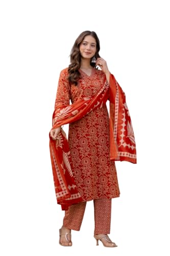 Rangnavi Women's Pure Cotton Printed Straight Kurta with Pants and Dupatta Set | Ethnic Set | Suit Set | Kurta Set