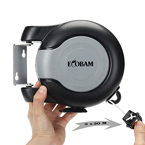 EcoBam Retractable Reel Washing Lines, Wall Mounted Laundry Drying Double Clothes Line, Heavy Duty Dual Clothesline Dryer Indoor Outdoor, 30m (2 x 15m) Black - Image 3