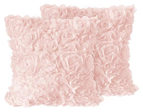 Image of Sweet Jojo Designs Pink Floral Rose Decorative Accent Throw Pillows - Set of 2 - Solid Light Blush Flower Luxurious Elegant Princess Vintage Boho Shabby Chic Luxury Glam High End Ruffle Roses