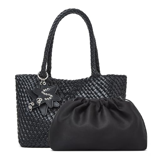 Bolso tote tejido para mujer con cartera miniatura 1