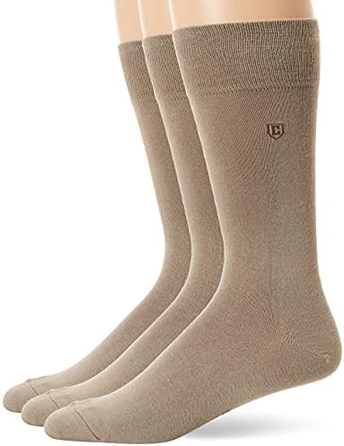 Chaps Men's Solid Rayon Blend Dress Crew Trouser Socks 3 Pair, Khaki Sock Size:10-13/Shoe Size: 6-12