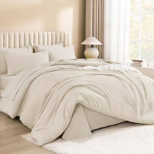 Image of Litanika Oversized King Comforter Sets Beige - 7 Pieces Bed in a Bag Oversized King Bedding Comforter Sets, Solid Lightweight Bed Set with Comforter, Sheets, Pillowcases & Shams