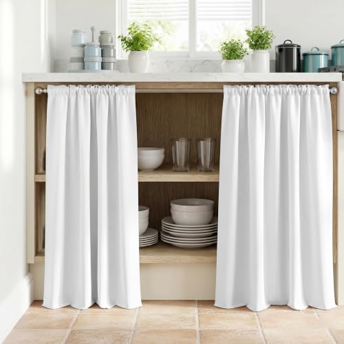 Image of KOUFALL Small Window Curtains White Short 36 Inch Length Semi Blackout for Kitchen Bathroom Door Laundry Room