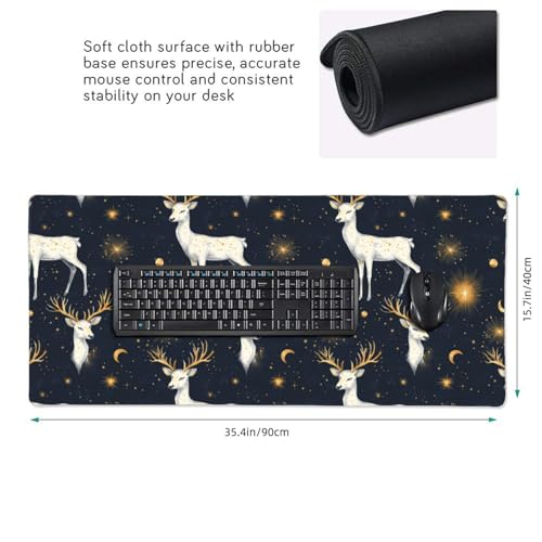 Grand tapis de souris de jeu cerf blanc pour bureau et PC portable