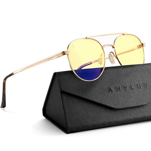 Image of ANYLUV Blue Light Glasses for Men, Circular Frame Single Brow Bridge Design Campus Style Glasses Anti Eyestrain for Screen