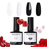 Modelones Gel Nail Polish, 2 Pcs 15 ml Black White Gel Polish Soak Off LED Fingernail Polish [High...