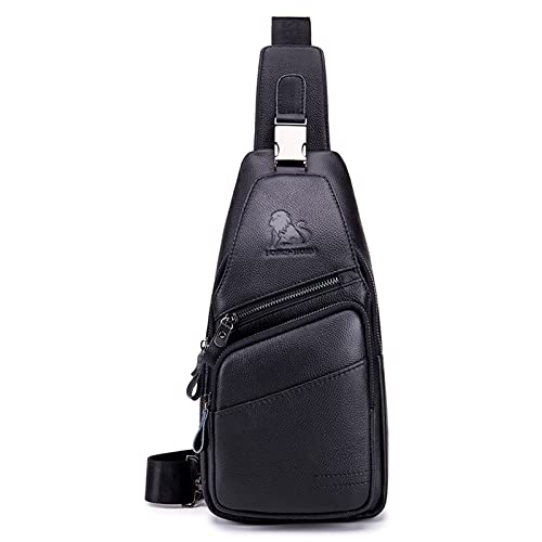 pundarika sac de poitrine en cuir sac à bandoulière en cuir pour hommes, sac d'affaires, de loisirs, de voyage, de travail, petit sac à main. Noir Cover