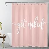 ECOTOB Get Naked Shower Curtain Decor, Cute White Art Font Words Get Naked on Pink Background Funny Quotes Shower Curtains 60X72 inch Polyester Fabric Bathroom Decor Bath Curtains Hooks Included