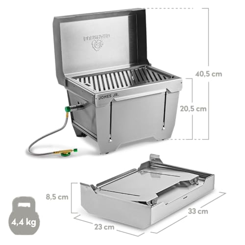 Tisch-Gasgrill Burnhard Jones Jr. Edelstahl für Camping und Freizeit