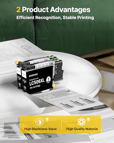 Image of LC506XL Ink Cartridges Black Replacement for Brother LC506 LC506XL Ink Cartridges for Brother Printer LC 506 XL High Yield work for Brother MFC-J4355DW MFC-J4555DW MFC-J4557DW Printer (2 Pack, Black)